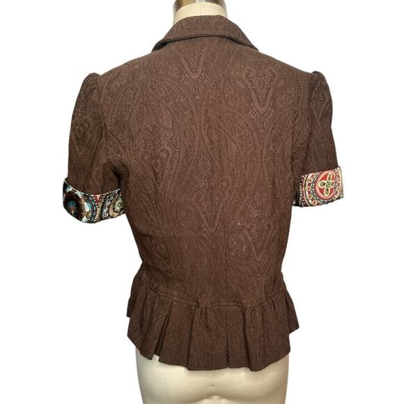 VTG Cache Brown Jacquard Short Sleeve Peplum Career Casual Jacket Size 12 - Picture 3 of 8